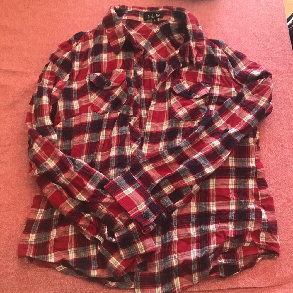 Mel & Mo Red & Blue Flannel Button up Large